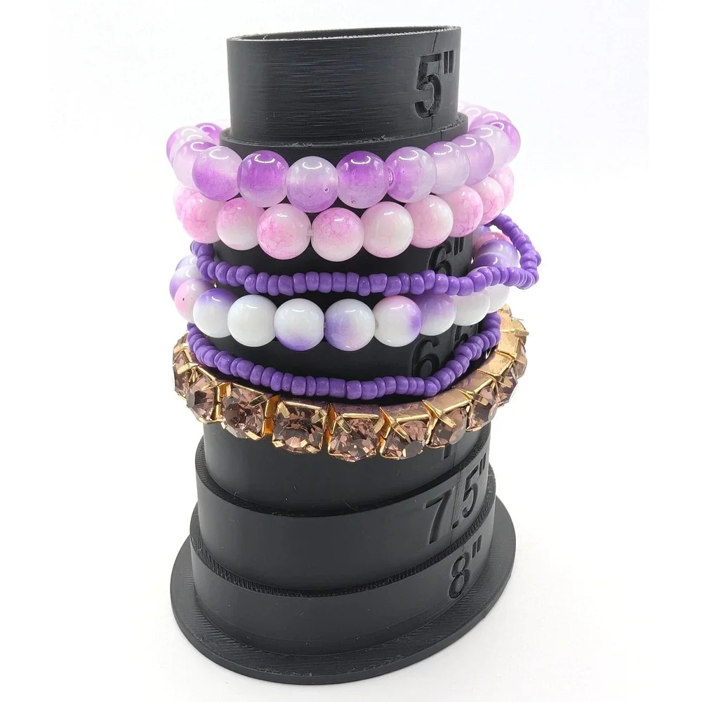 6pc Purple Beaded Stretch Bracelet Stack Gold Tone Crystal Accents Boho